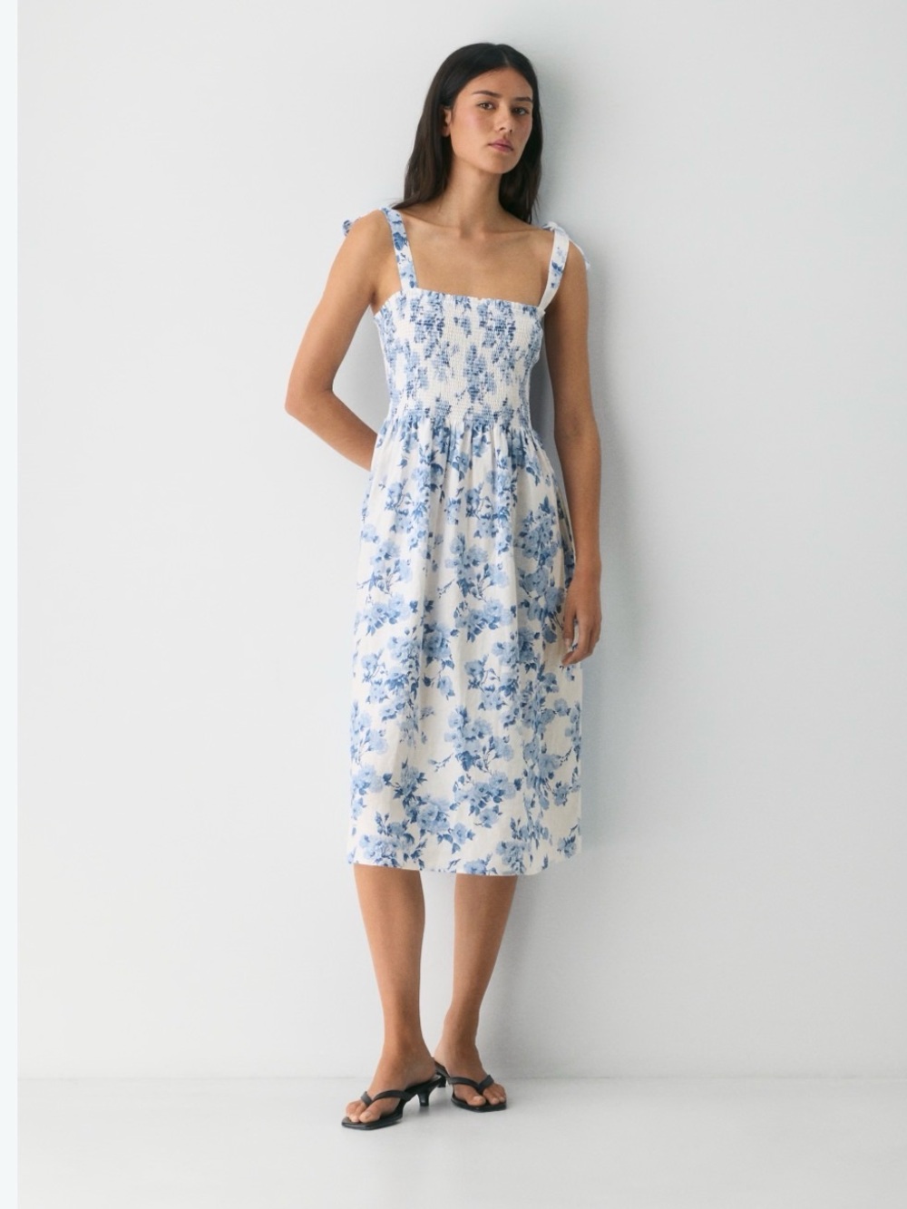 Wilfred Golden Hour Floral Smocked Midi Dress